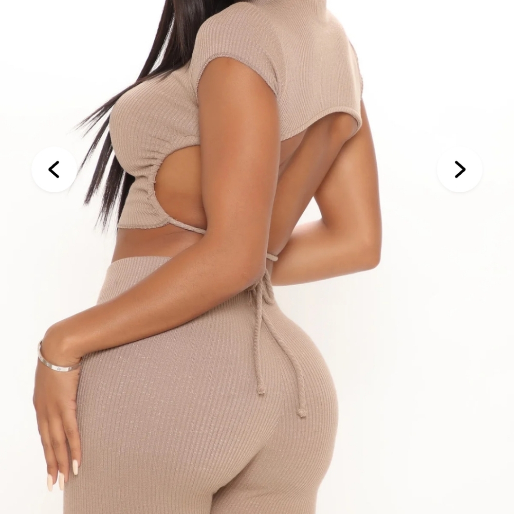 Fashion Nova Ribbed Pant Set in Sage - Picture 2 of 5